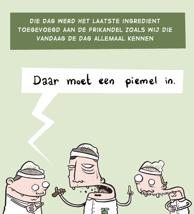 Cartoon door [[Nozzman]] over de dubieuze ingredi�nten van de frikandel.
